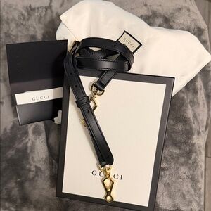 Gucci Black Leather Crossbody Strap with Gold Hardware Accent pristine with box